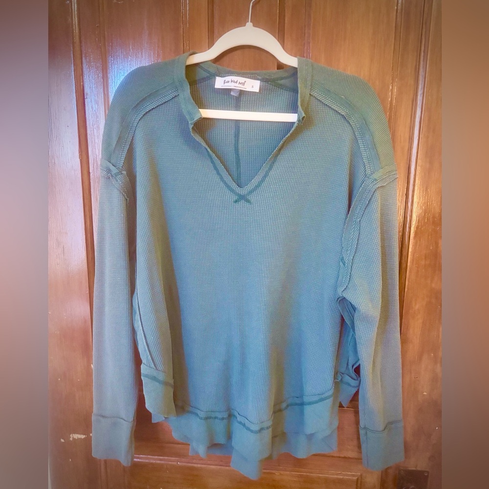 Three Bird Nest Oversized Long Sleeve Pullover in Forest Green - Picture 2 of 5